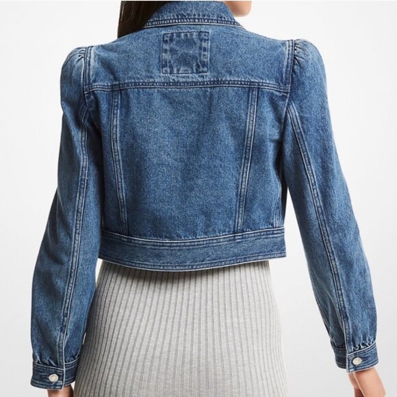 AS WORN MY MARY ORTON Michael Kors denim puff-sleeve cropped jacket Size 14 - Picture 3 of 9